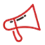 Red megaphone icon on a black background, symbolising communication in the food and beverage industry.