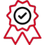 Red ribbon award icon on a black background, symbolising achievement or recognition.