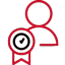 Red outline of two figures beside a trophy, symbolising achievement and recognition.