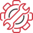 Red and black gear icon with a wrench, symbolising tools for short-term rental management.