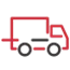 Red and grey truck icon representing short-term rental services on a plain background.