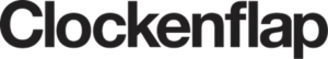 Black logo of "Clockenflap" with a modern design, set against a white background.