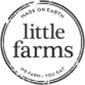 Black and white logo of "little farms" with a circular design and text stating "We farm - you eat.