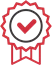 Red and black badge icon featuring a check mark, symbolising quality or approval.