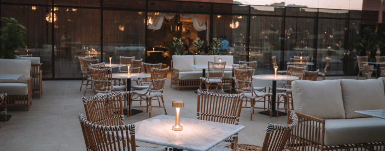 Pink Camel with 3 restaurants in AlUla, Saudi Arabia.