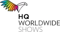 Colourful logo of HQ Worldwide Shows featuring a stylised bird with a rainbow gradient.