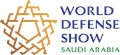 World Defense Show logo featuring gold geometric patterns and blue text, labelled Saudi Arabia.