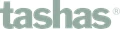 Light green logo of Tashas, featuring elegant typography, set against a subtle textured background.