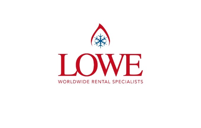Lowe Worldwide Rental Specialists logo in red with a blue snowflake design above the word "LOWE"