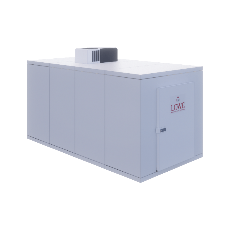 Large, grey industrial unit with a flat roof and a small vent on top.