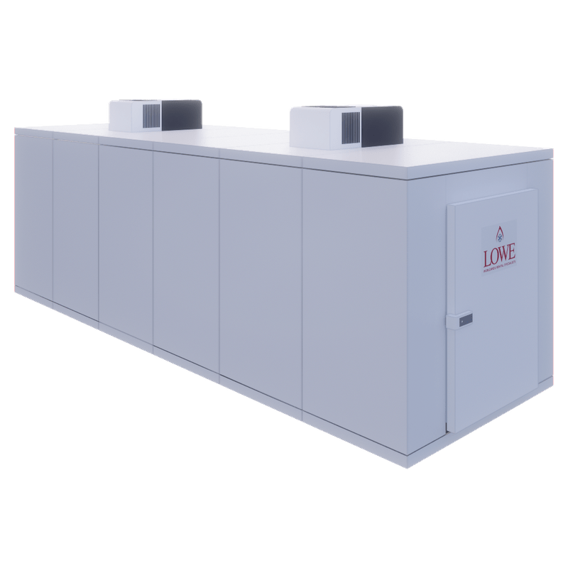 Large, white industrial unit with grey components, featuring a branded door and smooth surface.
